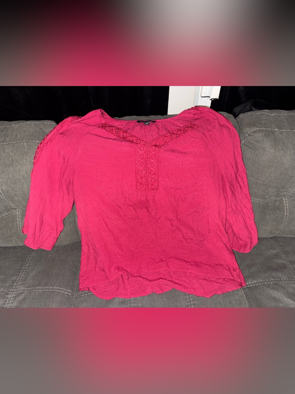 Zac & Rachel Fuchsia Crochet Yoke Tunic Top
